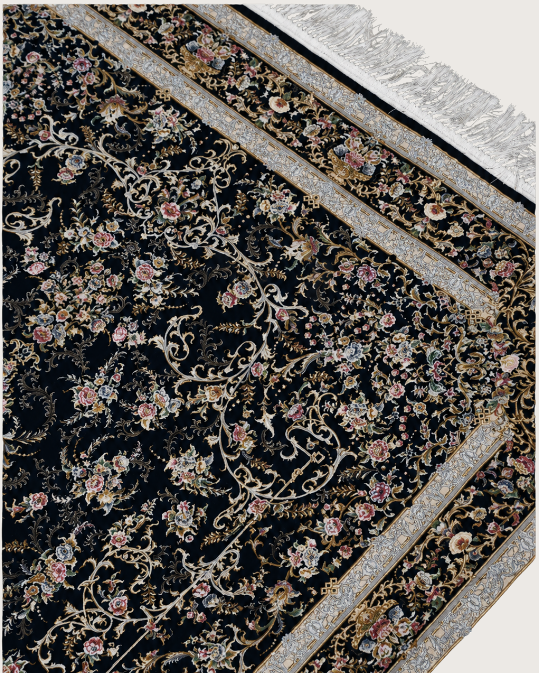 Samar Silk & Wool Blend Carpet – Burgundy Teal Medallion Scatter