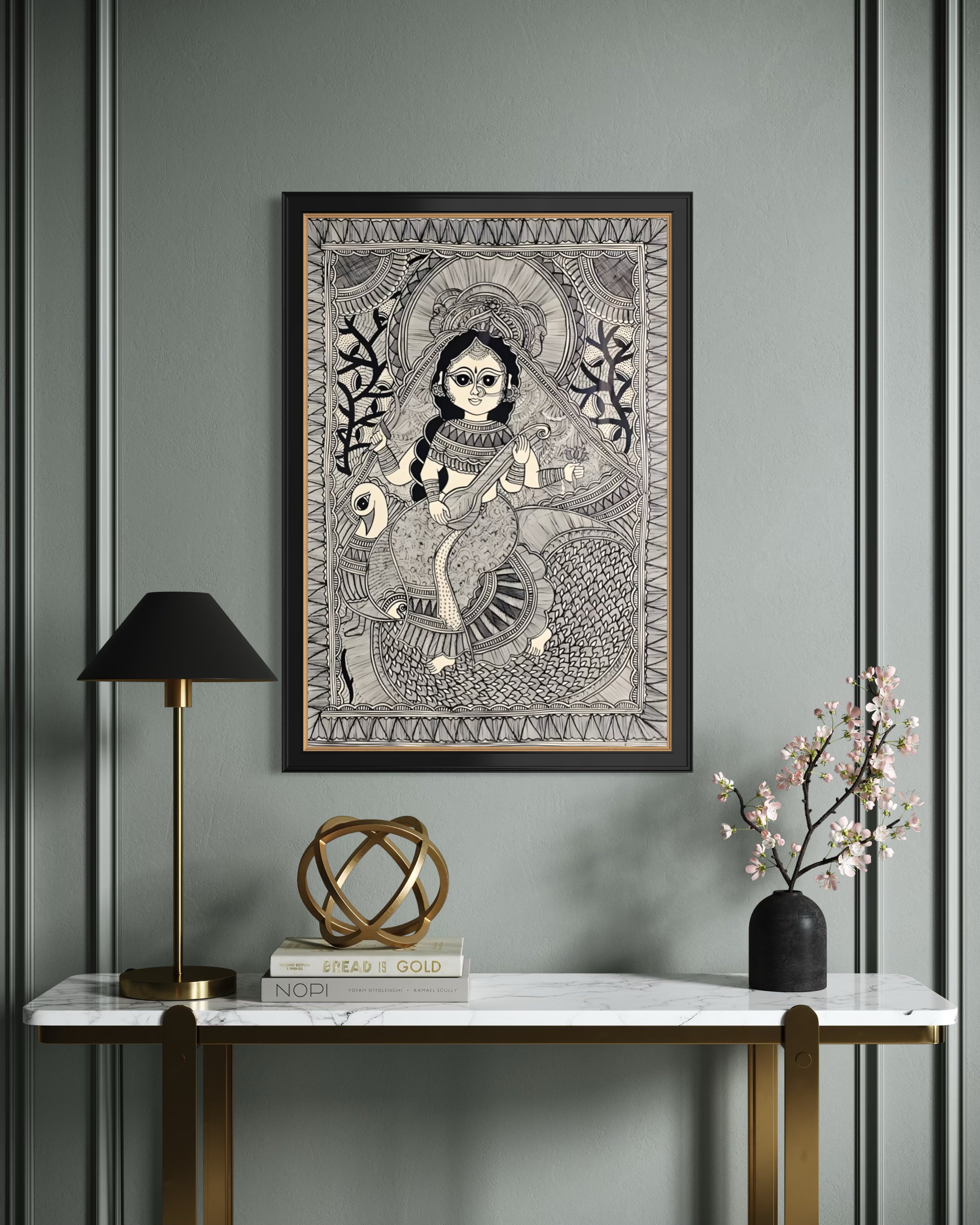 Saraswati in Kachni Style – Madhubani Painting