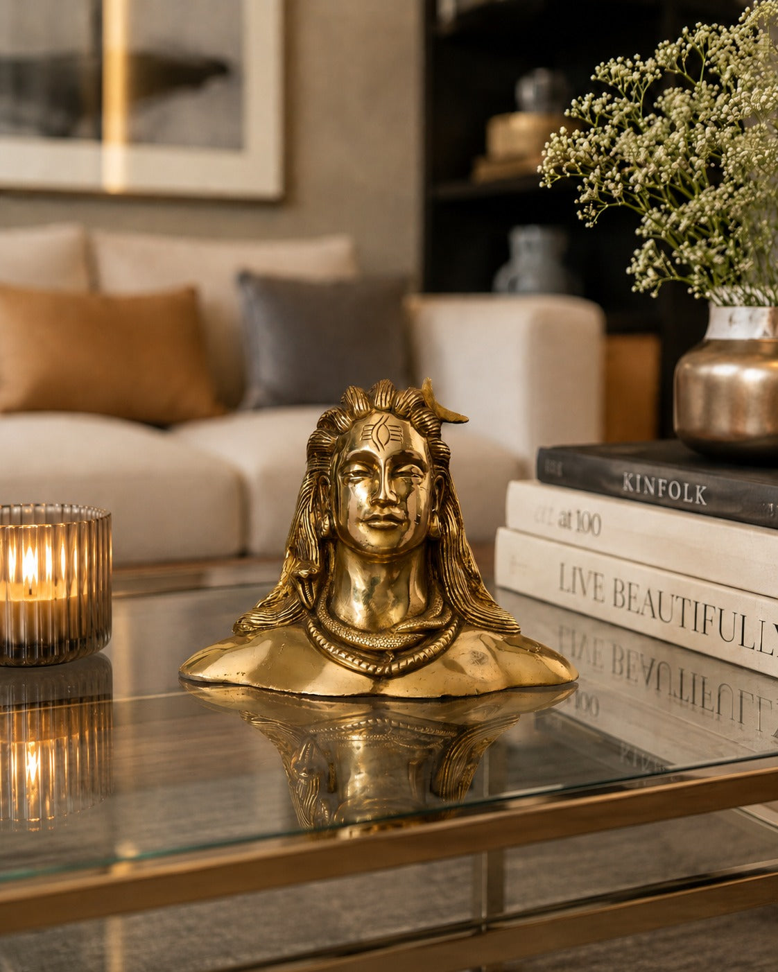 'Adiyogi Shiva' Bust Sculpture in Brass
