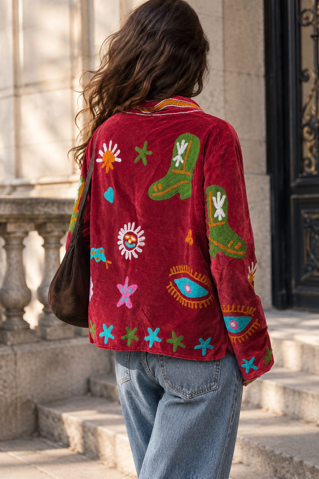 Afsana Jacket (Unisex) – Burgundy Multicolour Embroidered Jacket