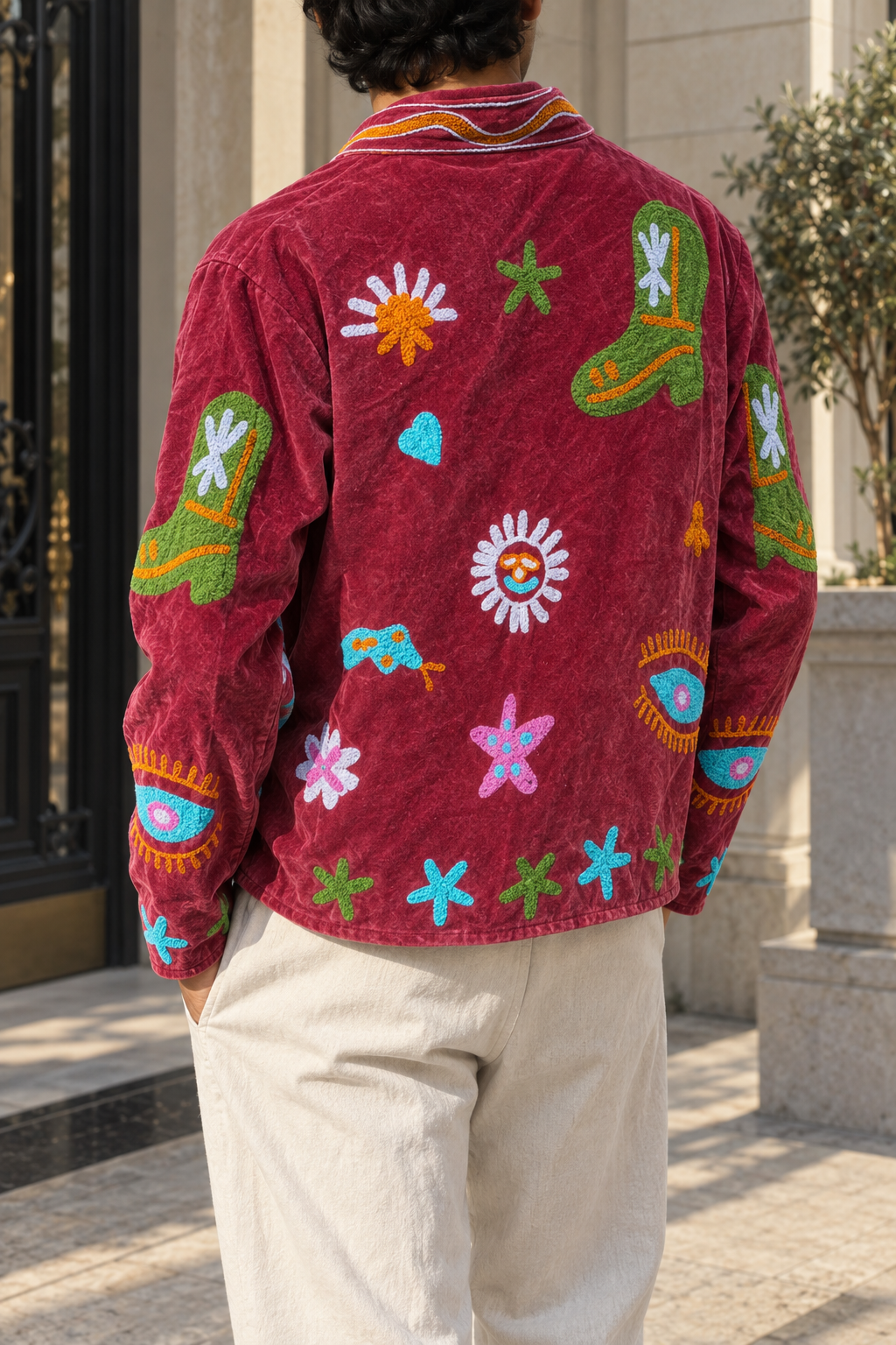 Afsana Jacket (Unisex) – Burgundy Multicolour Embroidered Jacket
