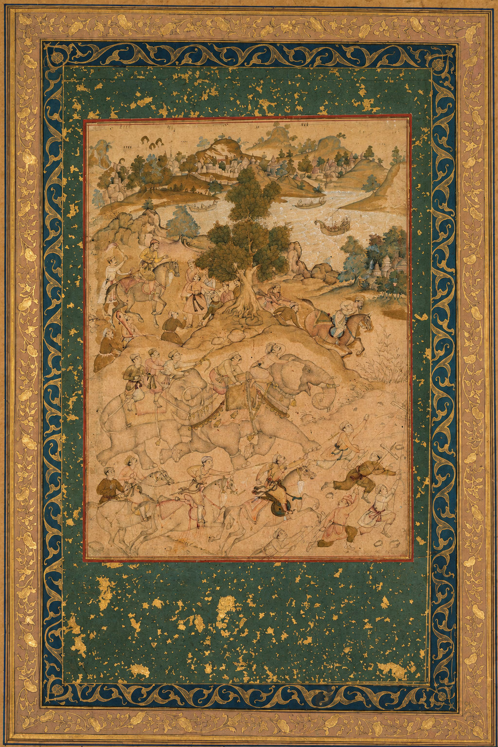 Akbar Supervising the Capture of Wild Elephants at Malwa Canvas Cloth Print, c.1602