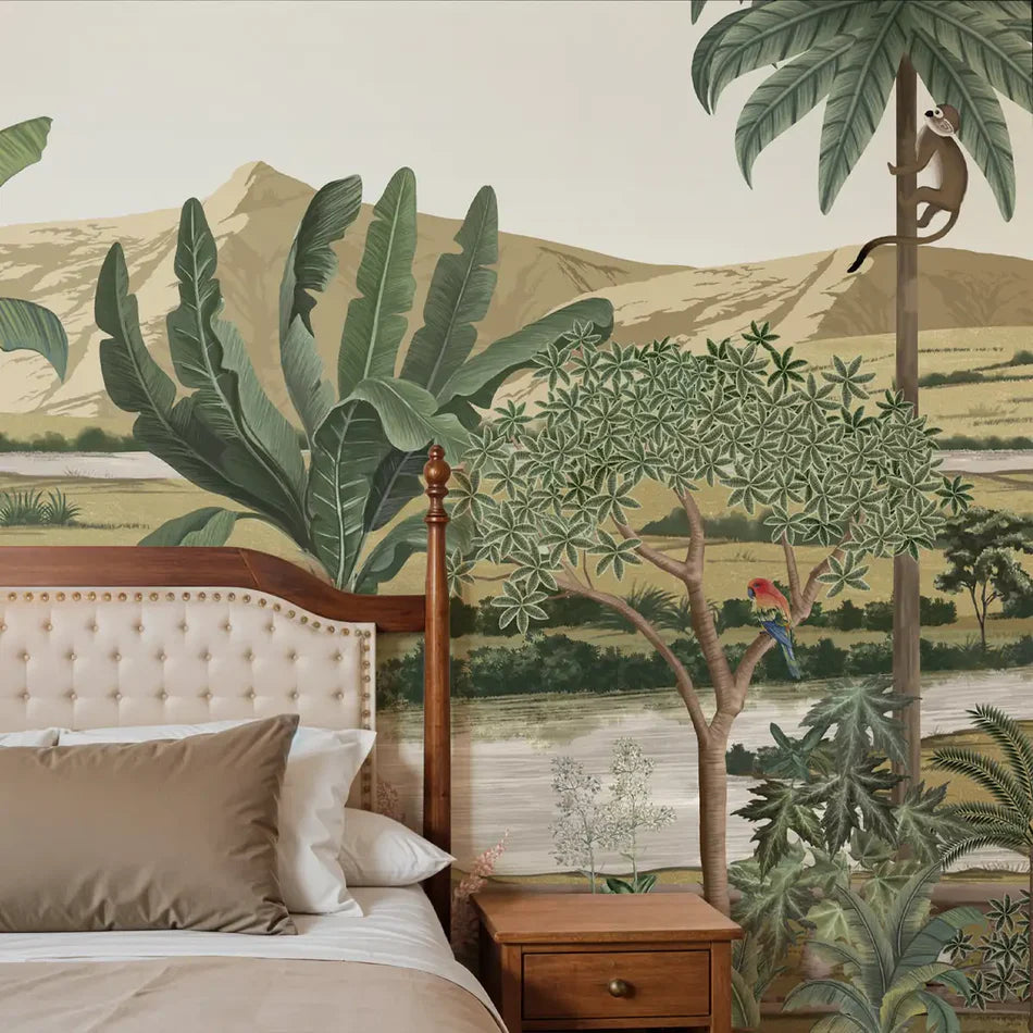 Tropical Grace wallpaper - customized forest wallpaper with palm trees and hills for living room