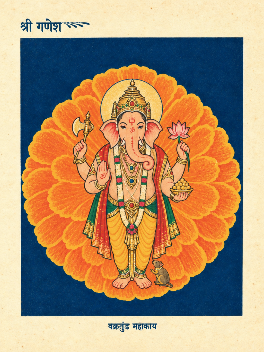 Art Print – “Vakratunda”: Lord Ganesha Before a Marigold Bloom