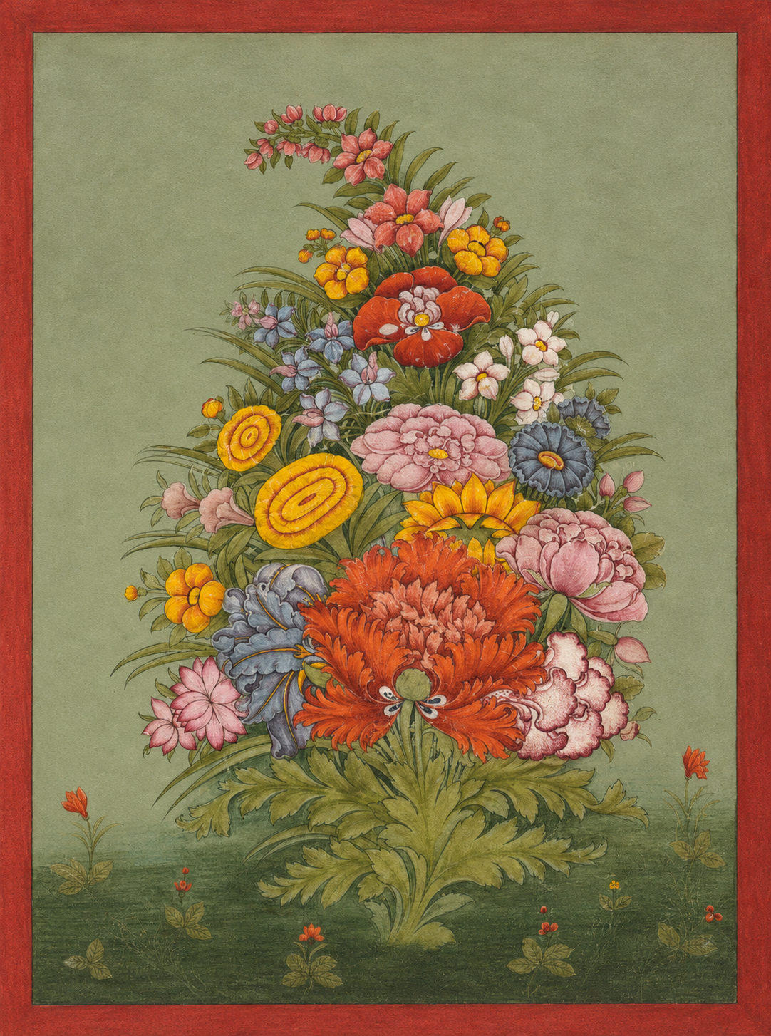 'Bouquet of Flowers Emerging from the Grass' Canvas Cloth Print, c.1750