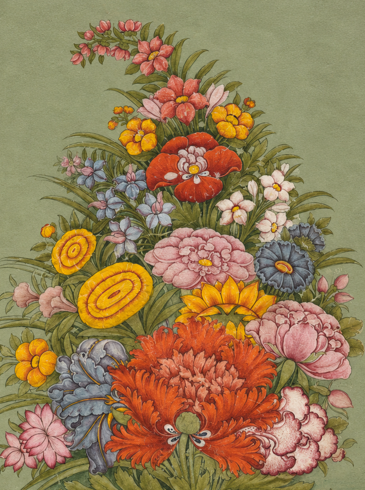 'Bouquet of Flowers Emerging from the Grass' Canvas Cloth Print, c.1750
