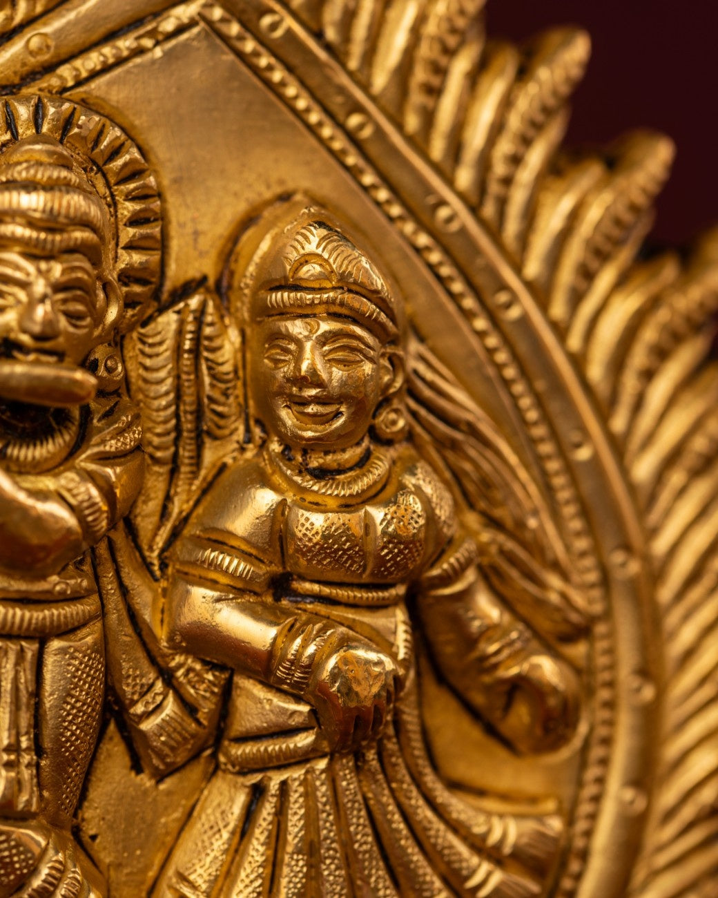 Detailed brass Ram Sita idol embossed design sacred Hindu decor for prayer room wall