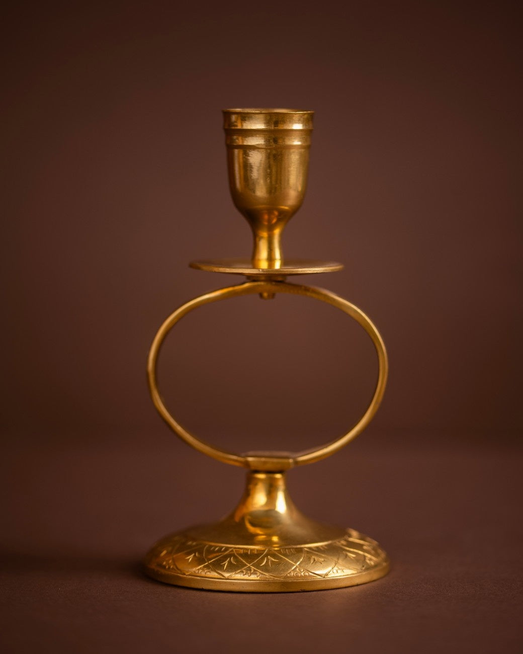 Single Brass Candelabra with a Ring Design