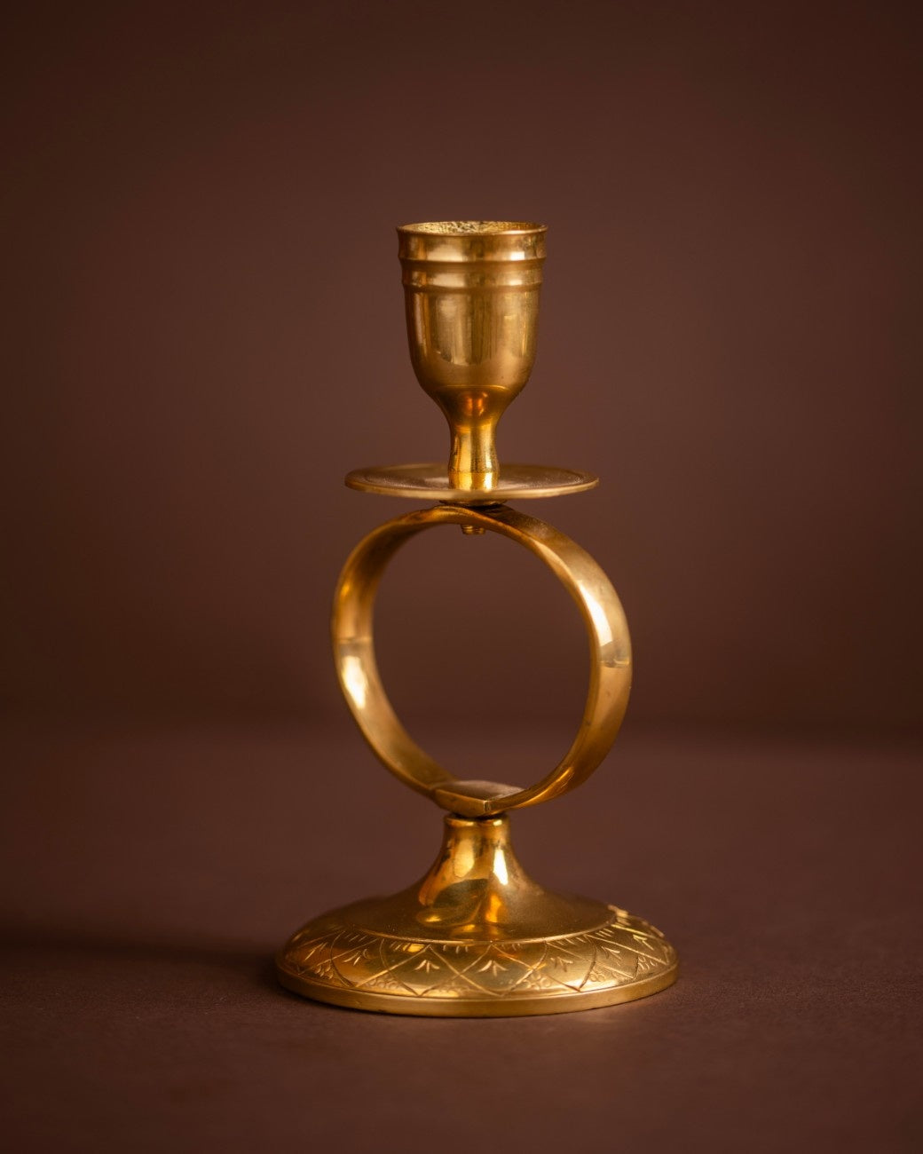 Single Brass Candelabra with a Ring Design