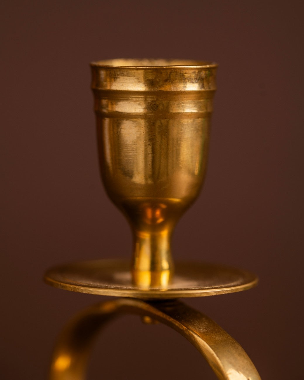Single Brass Candelabra with a Ring Design