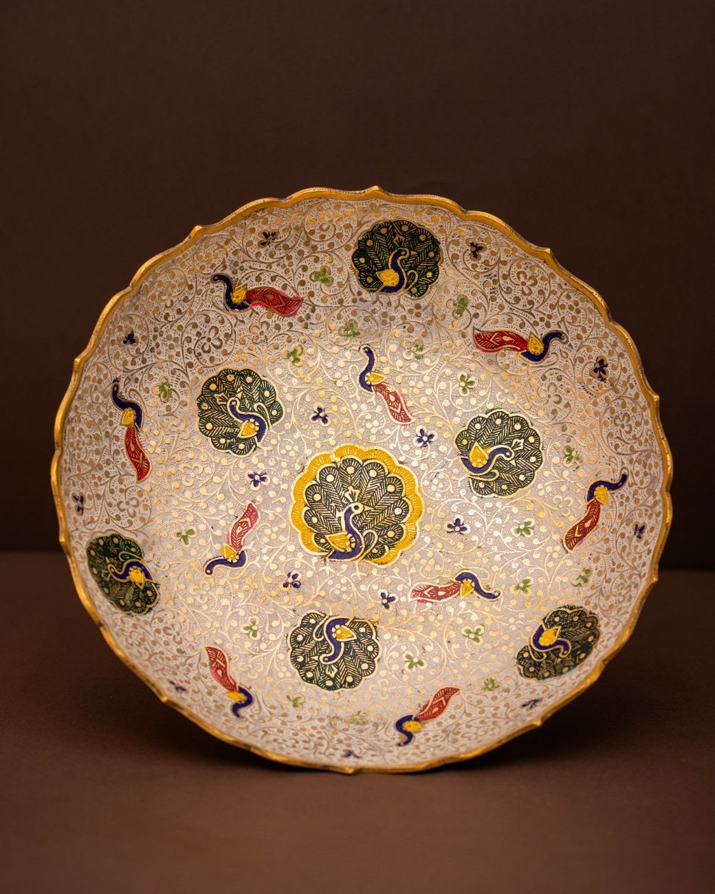 White Ornate Fruit Bowl in Brass