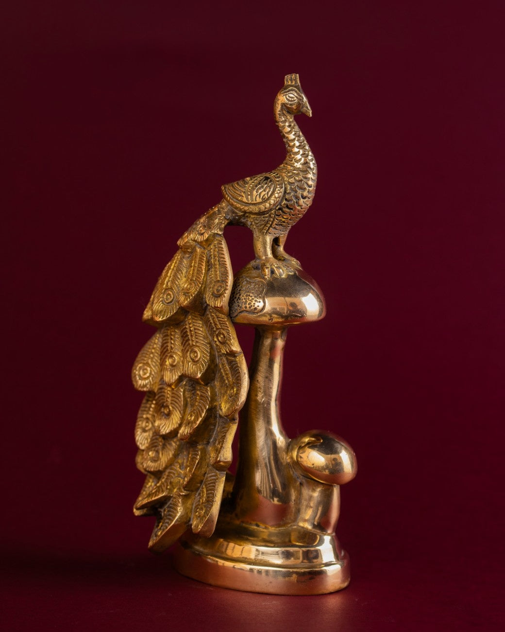 Perched Peacock Sculpture in Brass