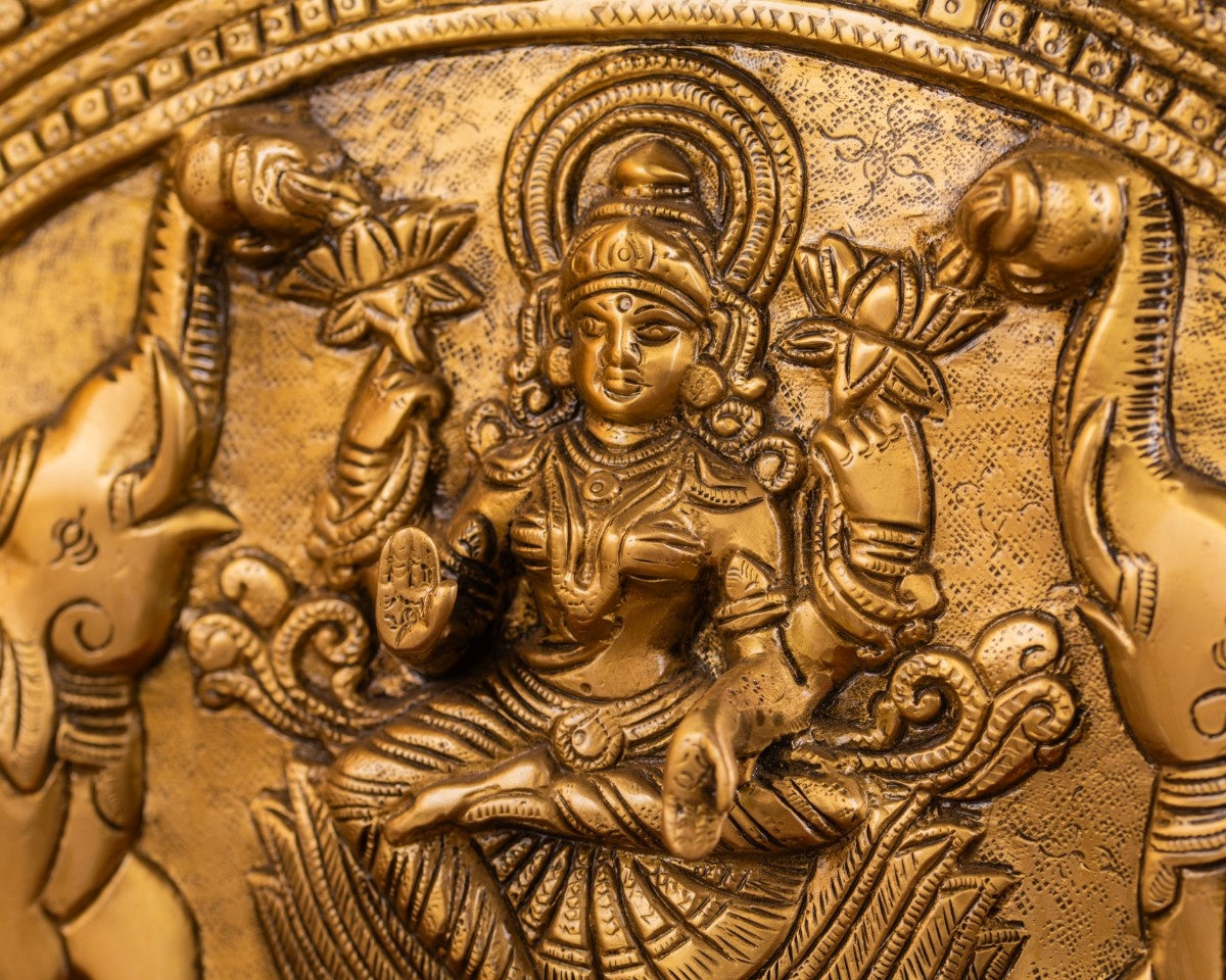 brass plaque of Lakshmi with elephants