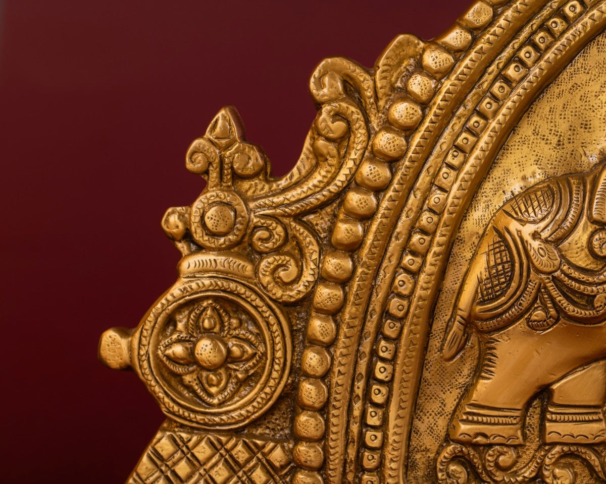 brass plaque of Lakshmi with elephants