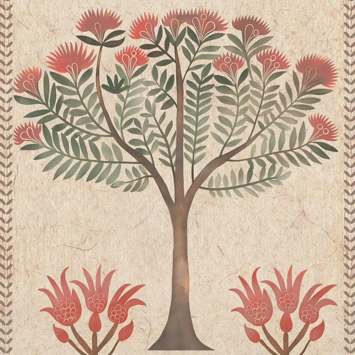 Pravaah Beige Botanical wallpaper - Customized tree and floral wallpaper