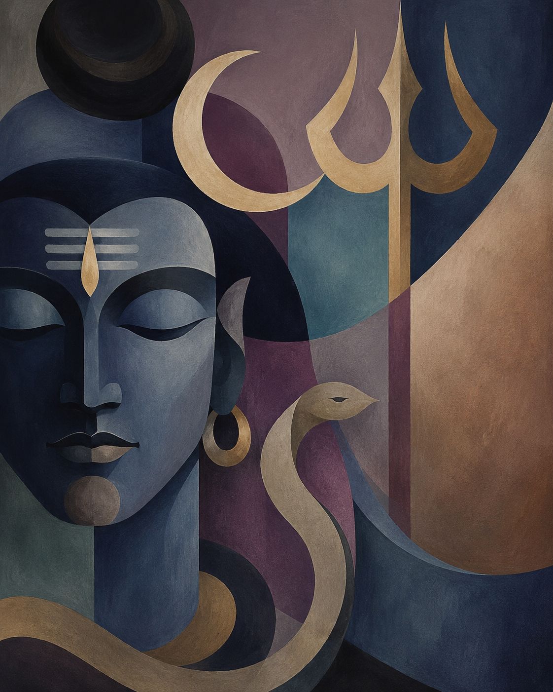 Pichwai – “Chandrasekhara”: Abstract Shiva in Indigo & Gold