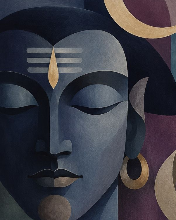 Pichwai – “Chandrasekhara”: Abstract Shiva in Indigo & Gold