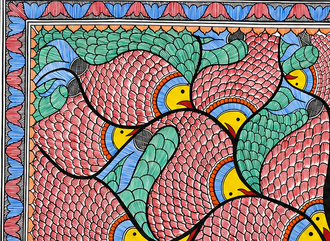 Harmony of Land and Water - Madhubani Painting
