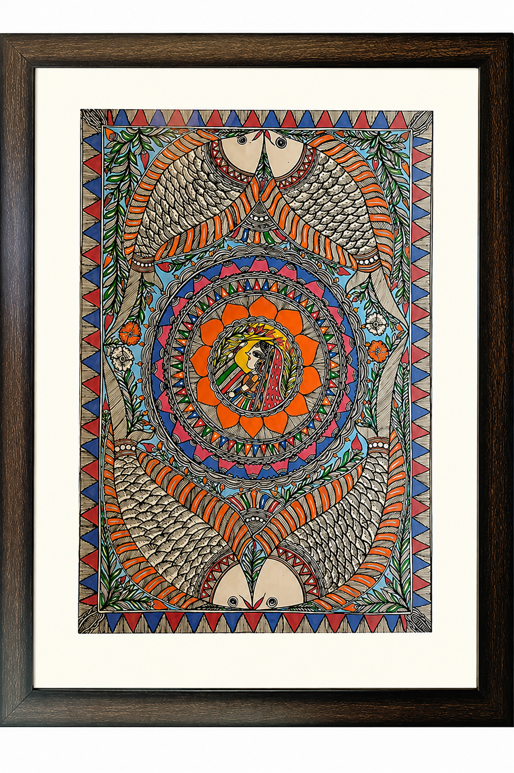Fertility & Flow: Women with Four Fishes - Madhubani Painting