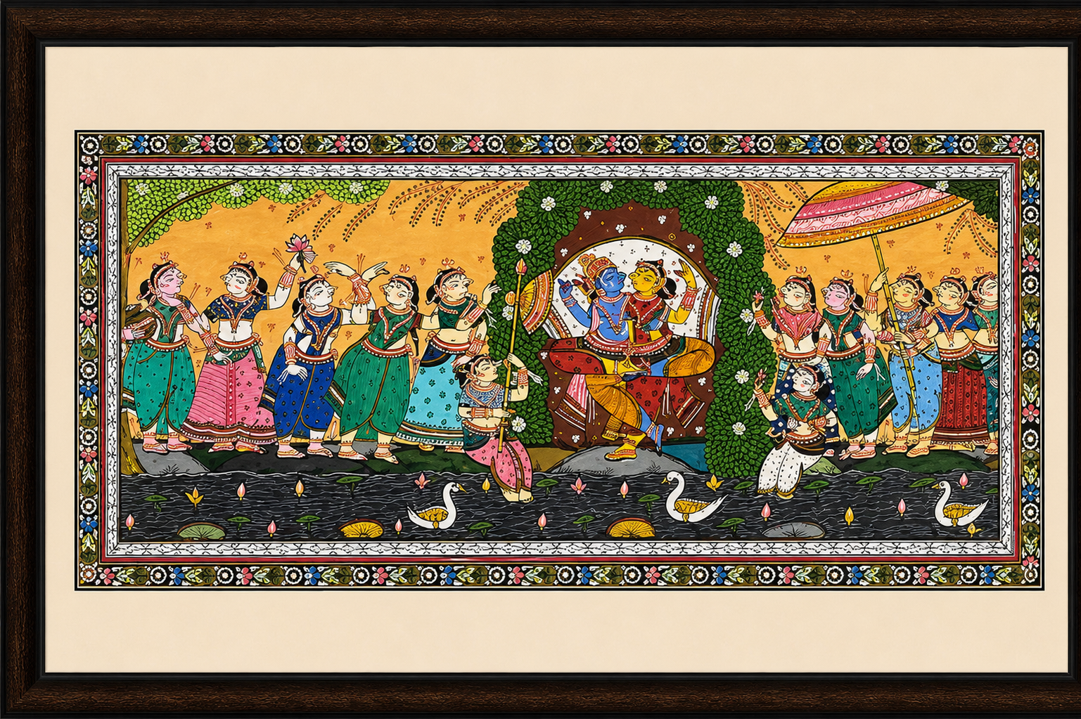 Divine Rasaleela: Radha Krishna with Gopikas – Orissa Pattachitra Painting