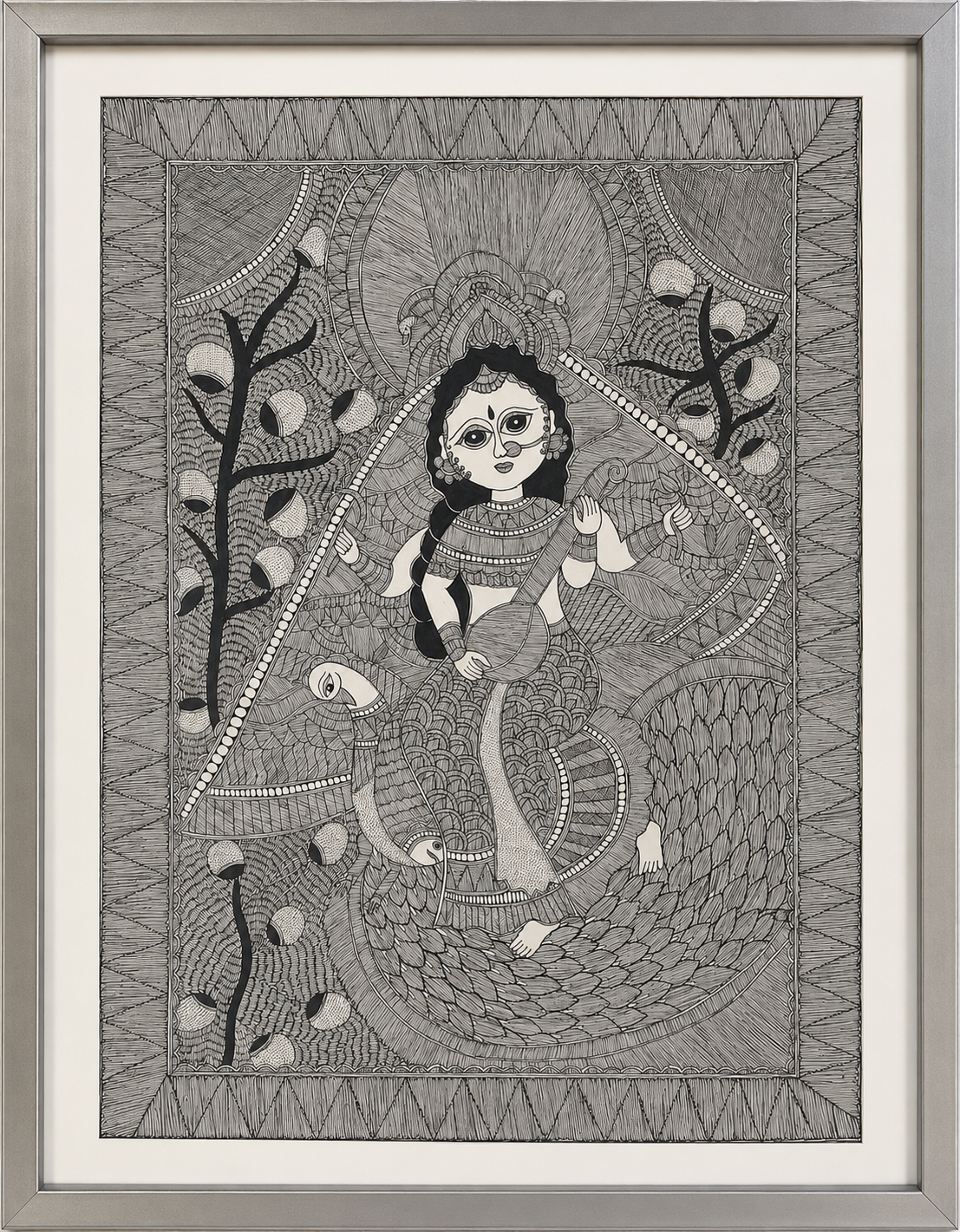 Saraswati in Kachni Style – Madhubani Painting