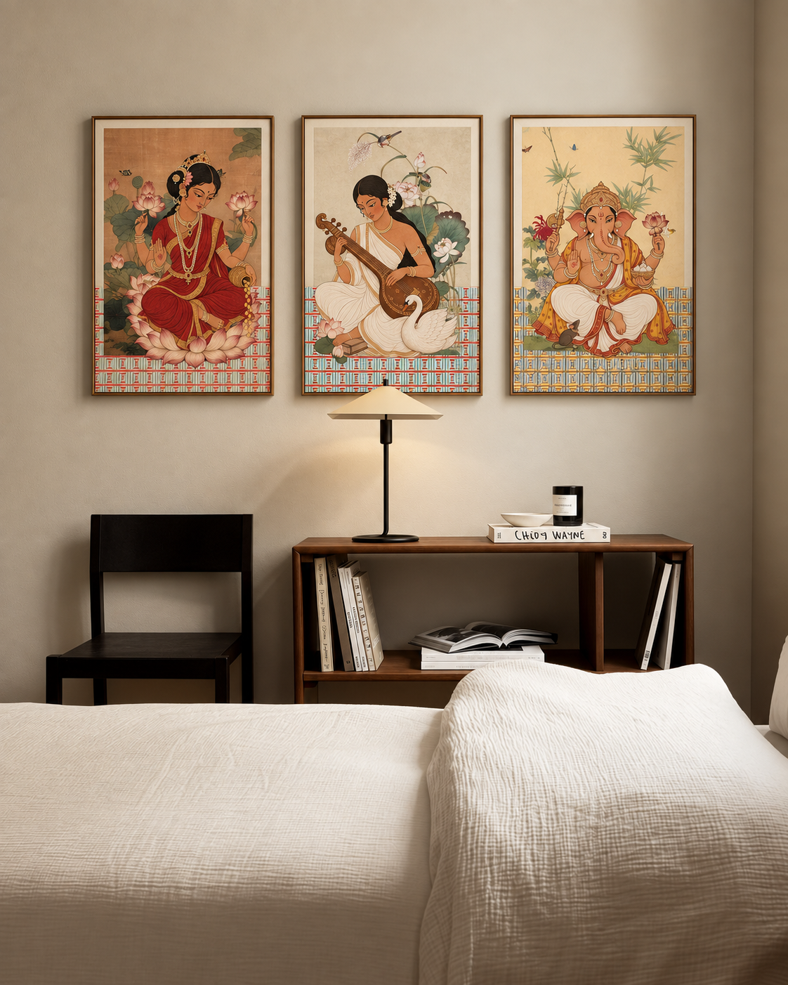Art Print Set - 'Lakshmi, Saraswati & Ganesha' - Indian Miniature Prints (Set of 3)