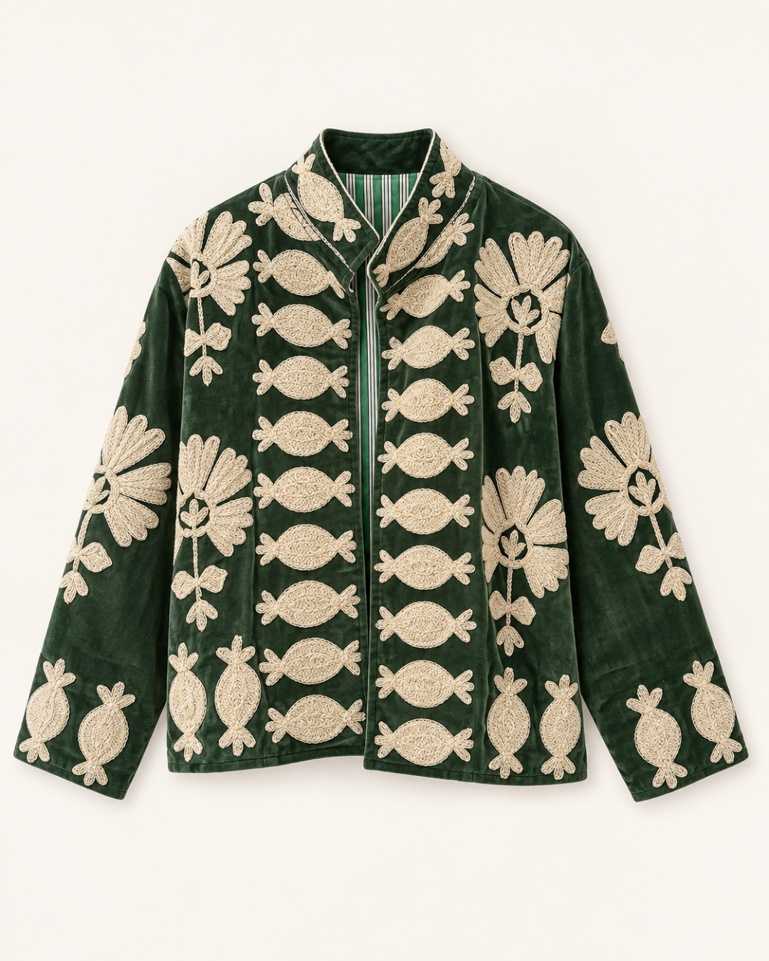 Shirin Jacket (Unisex) – Forest Green Ivory Embroidered Jacket
