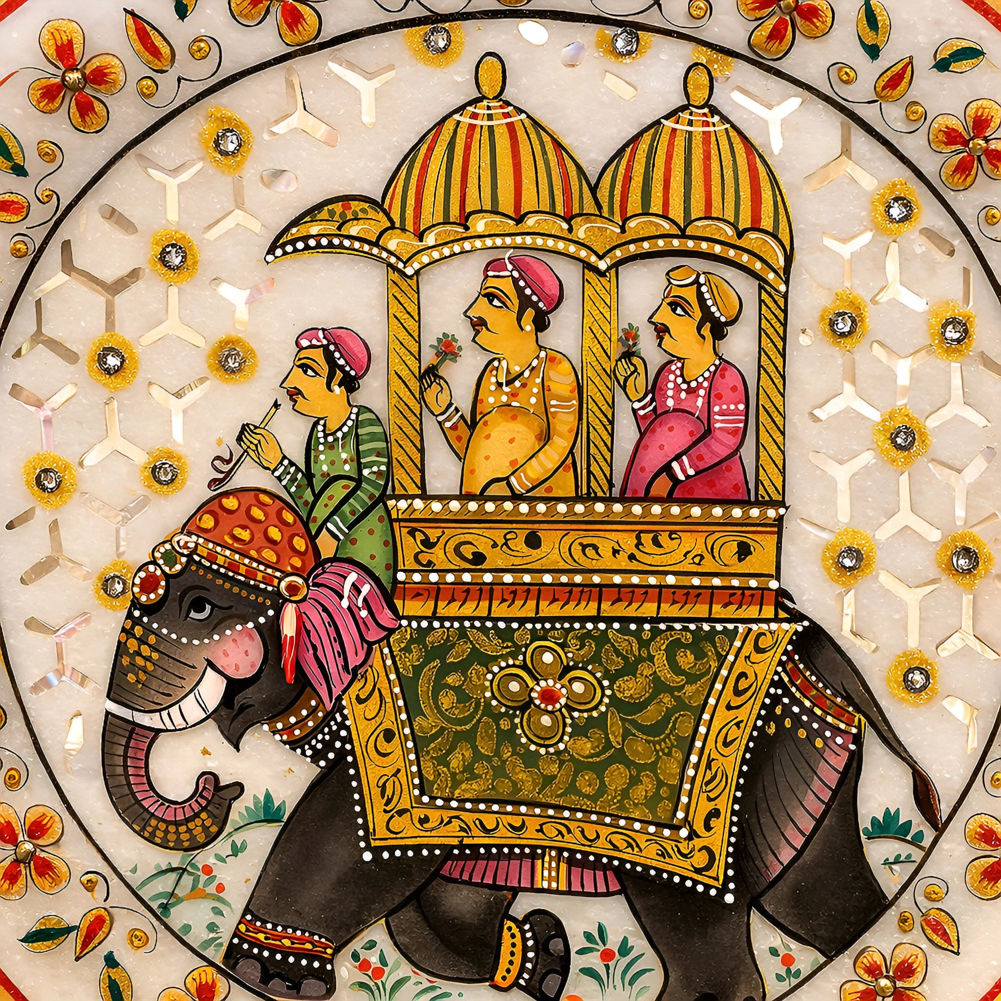 Royal Elephant Procession – Rajasthani Miniature Marble Plate