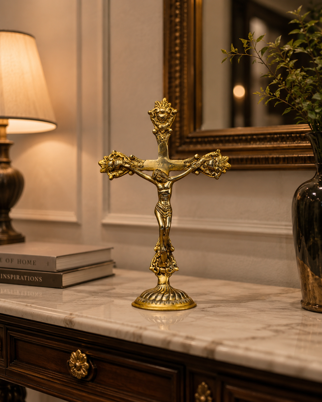 Etched Christ on a Cross in Solid Brass
