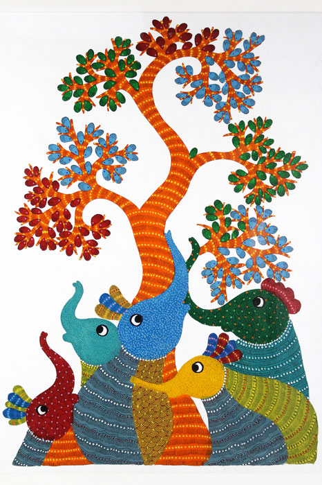 Gaja Vriksha – "The Cosmic Elephant Tree" Gond Art