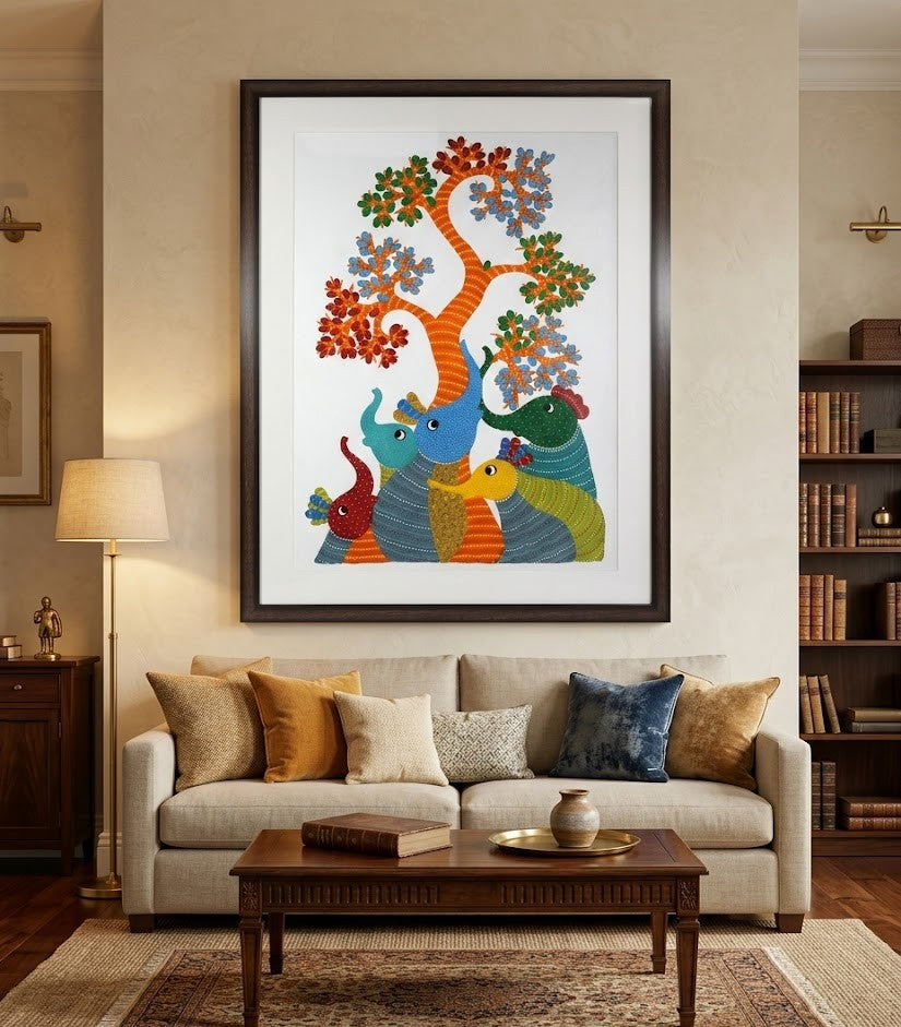 Gaja Vriksha – "The Cosmic Elephant Tree" Gond Art