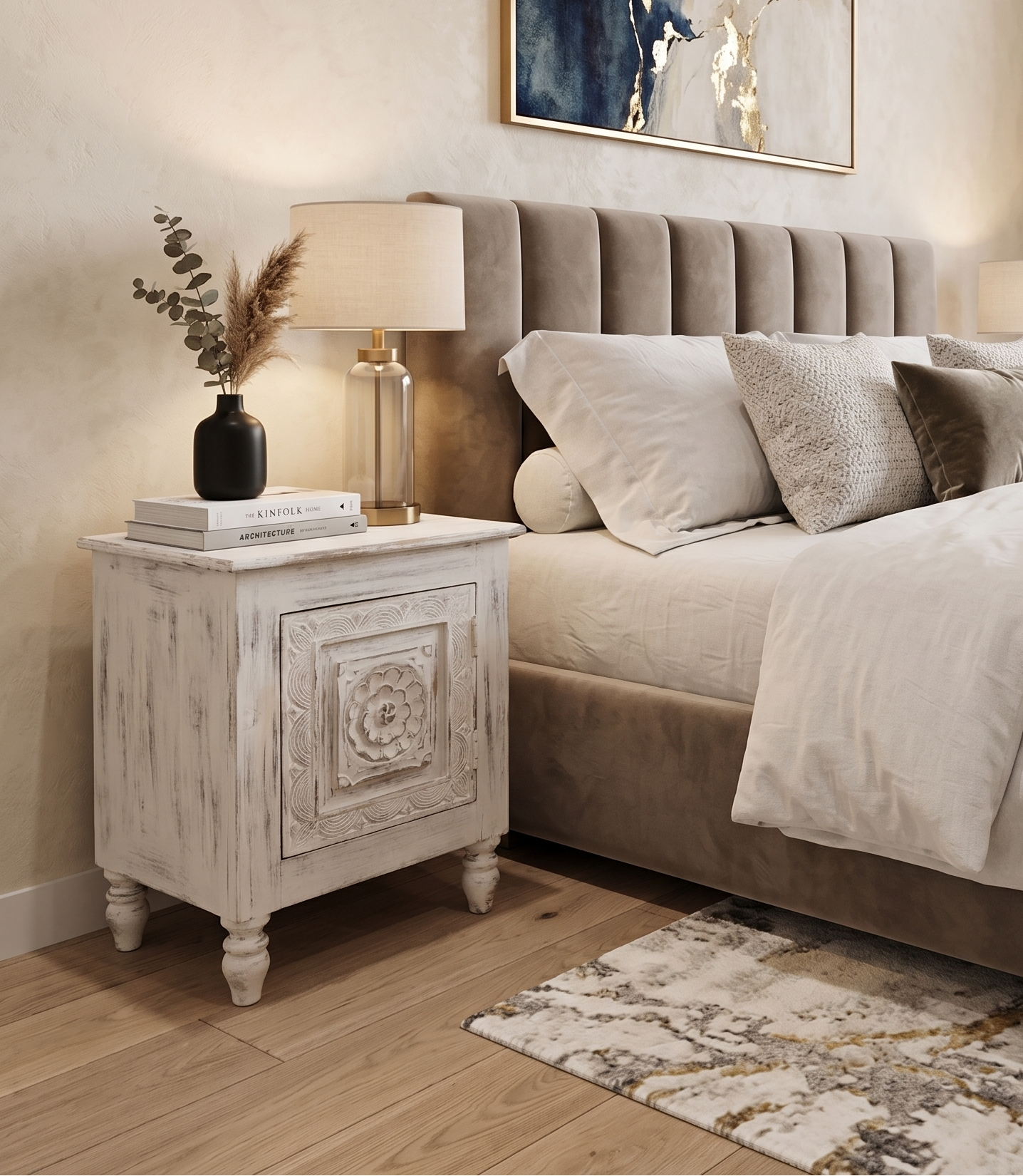 Ivory Bloom Bone Inlay Nightstand