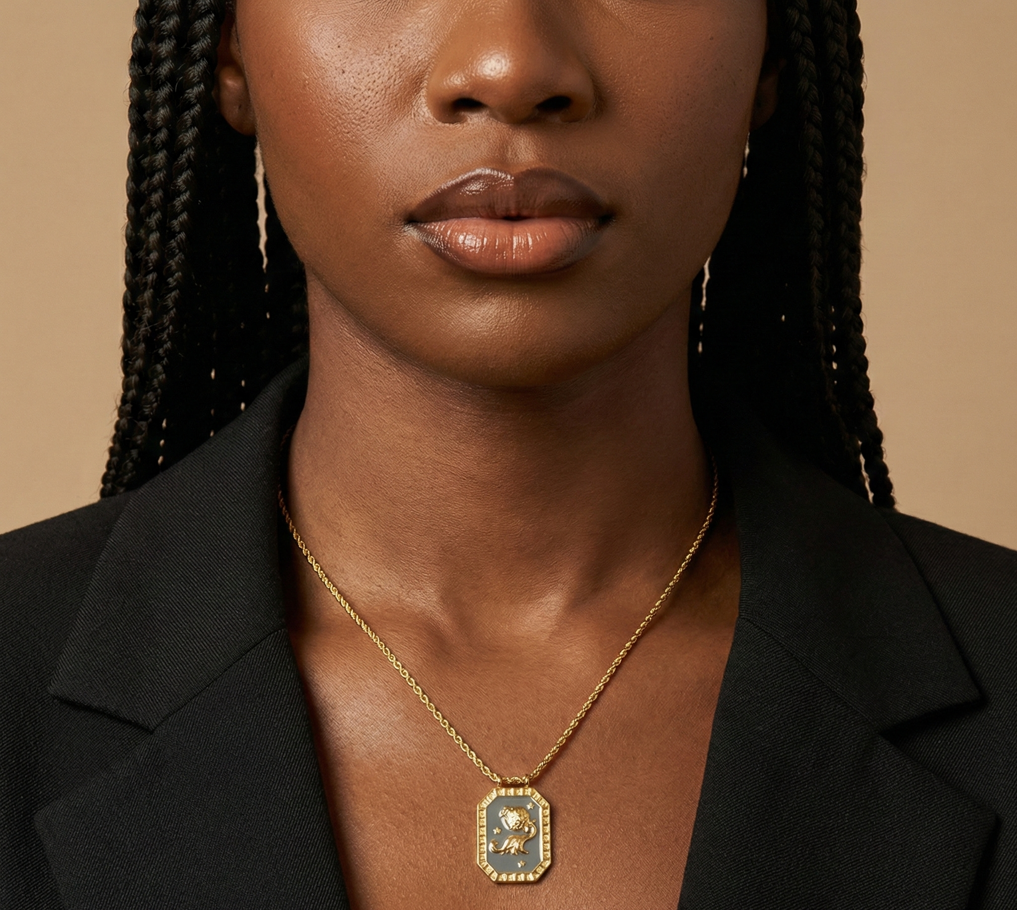 Aquarius Zodiac Tablet Reversible Necklace with Amethyst