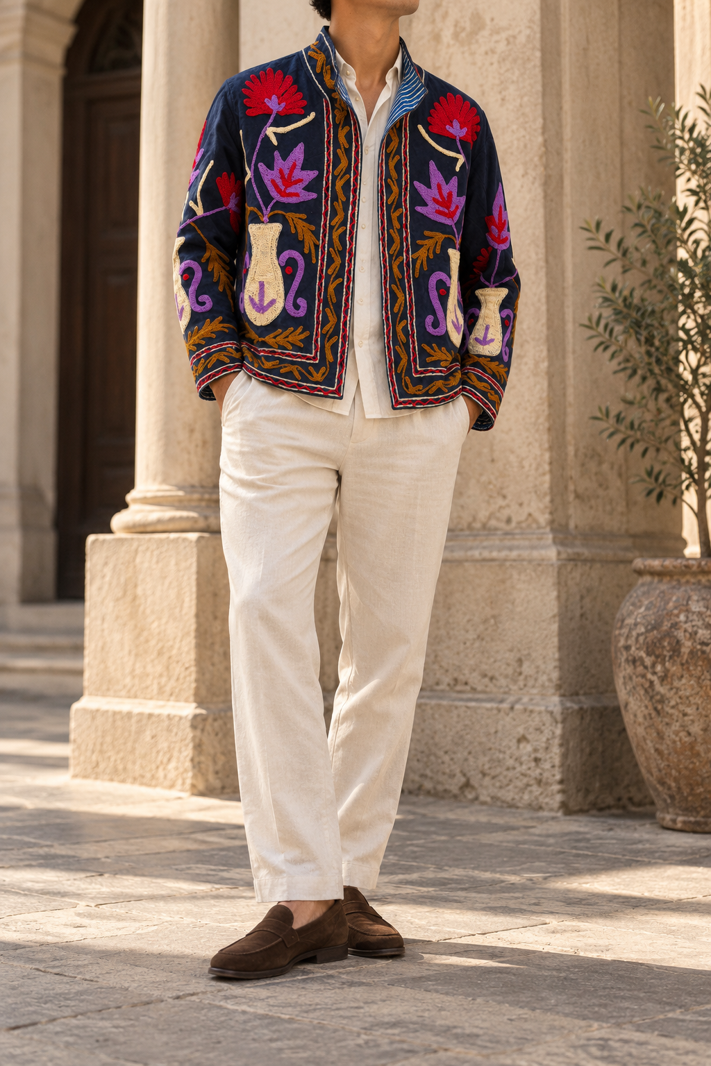 Gulbahar Jacket (Unisex) – Navy Multicolour Embroidered Jacket