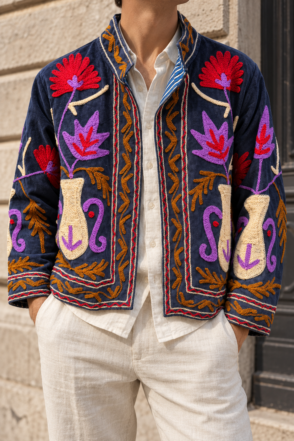 Gulbahar Jacket (Unisex) – Navy Multicolour Embroidered Jacket