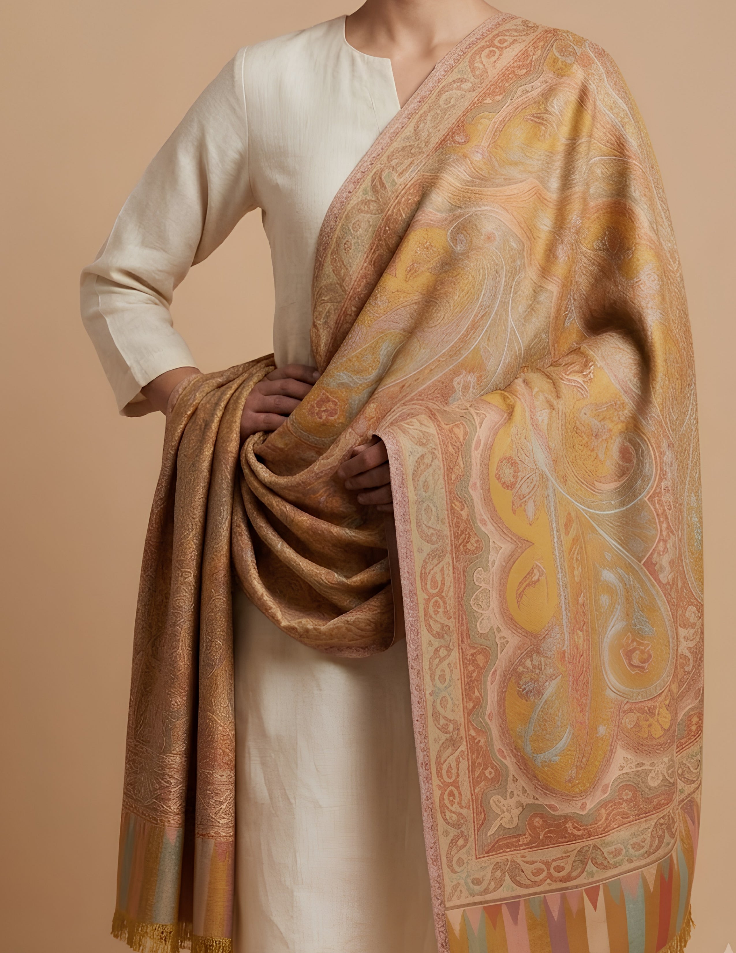 Gulnaar Jamawar Kashmiri Stole (Unisex) – Saffron Micro Modal