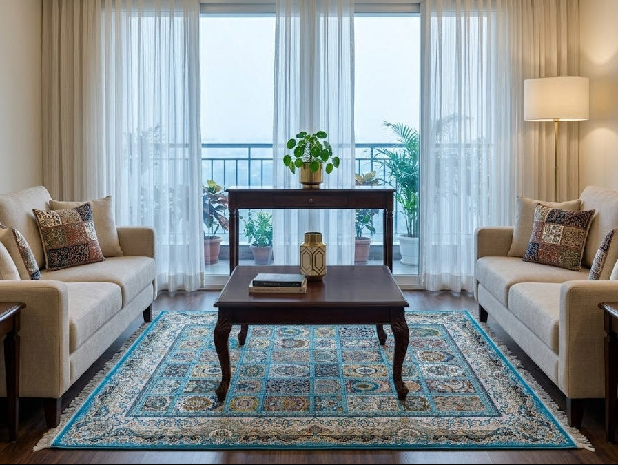 Gulnaz Compartment Silk Rug – Architectural Panel Weave