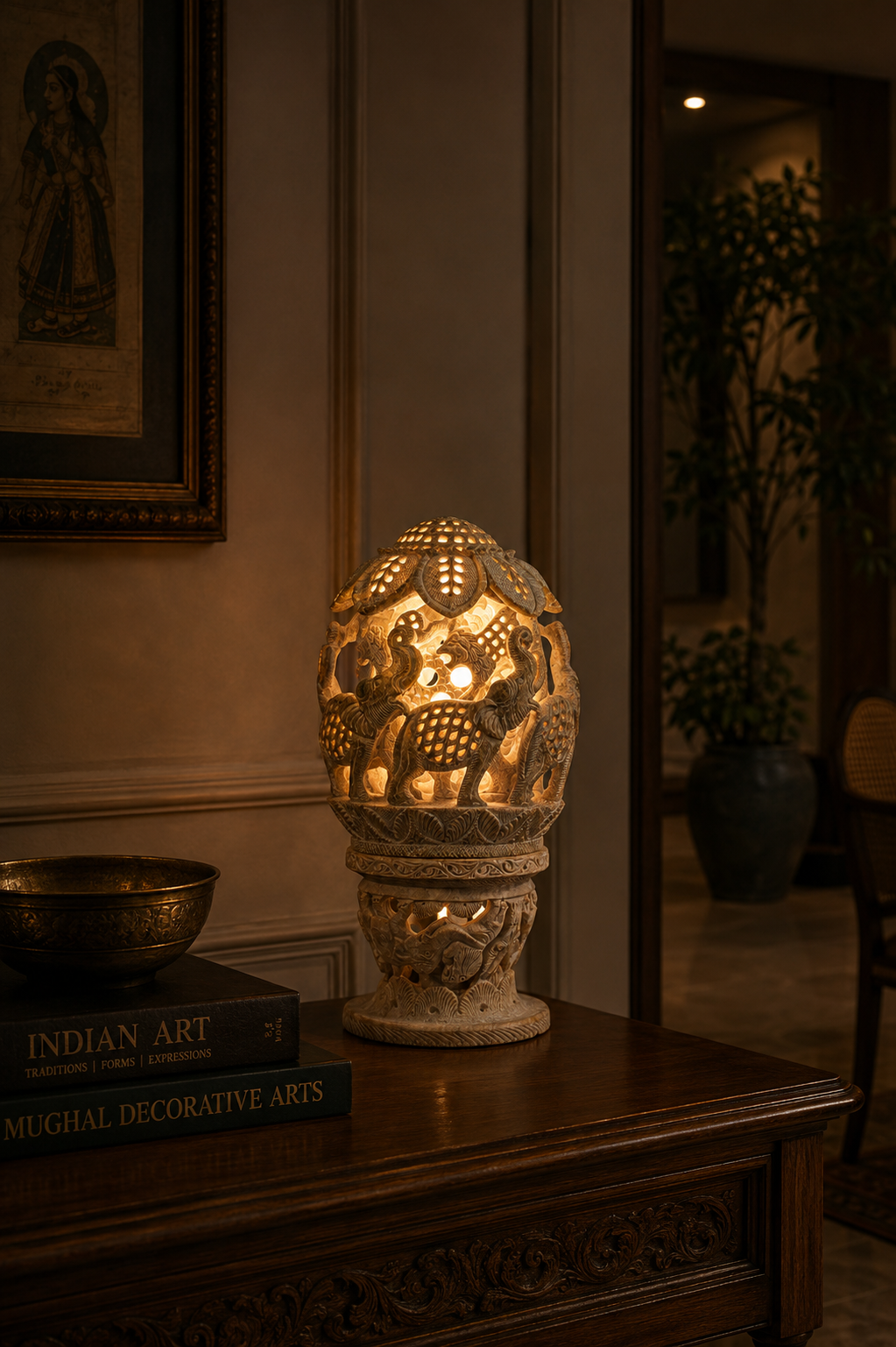 Handcarved Candle Holder Sculpture in Stone