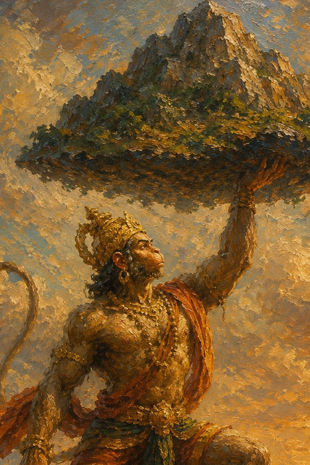 Hanuman and the Mountain of Devotion - Impressionist Print