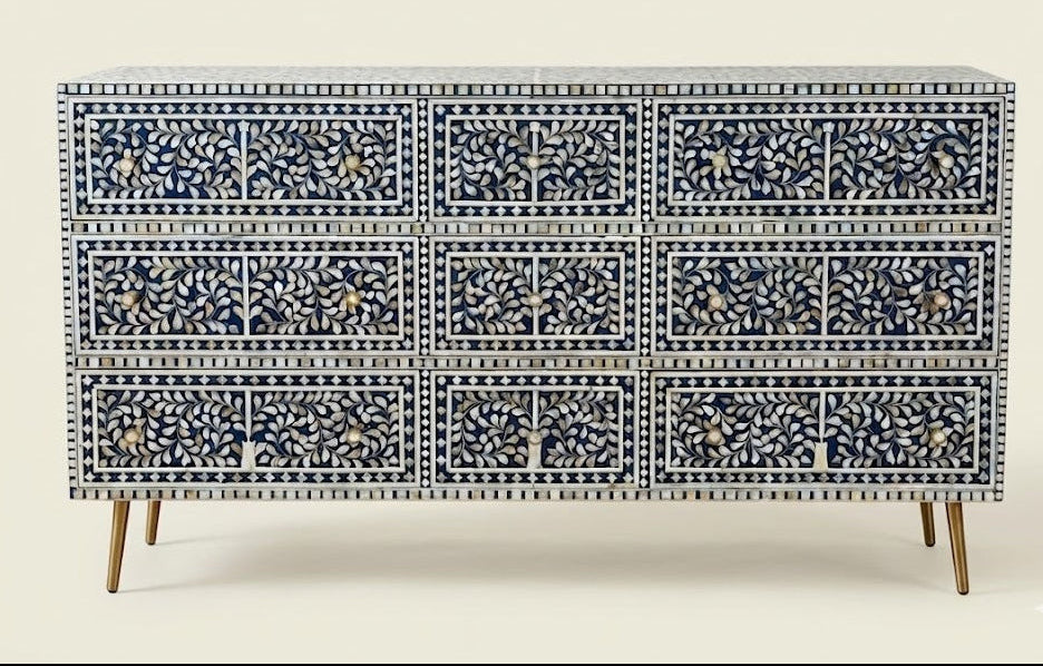 Indigo Bloom Mother of Pearl Inlay Dresser