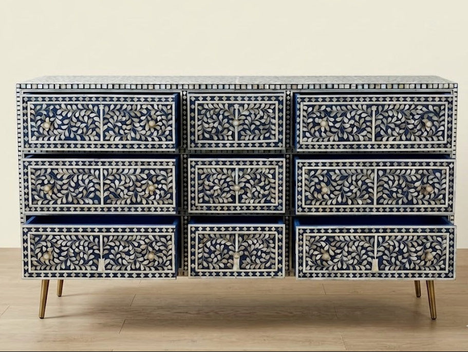 Indigo Bloom Mother of Pearl Inlay Dresser