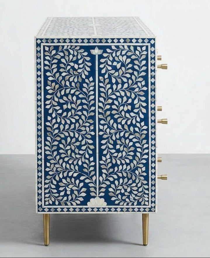 Indigo Bloom Mother of Pearl Inlay Dresser