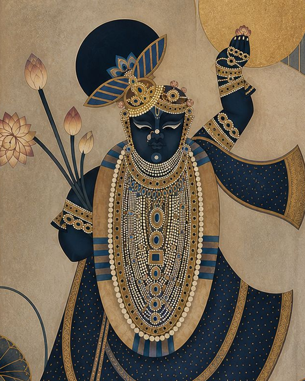 Handpainted – “Shrinathji in Indigo Bloom”: Contemporary Heritage Painting