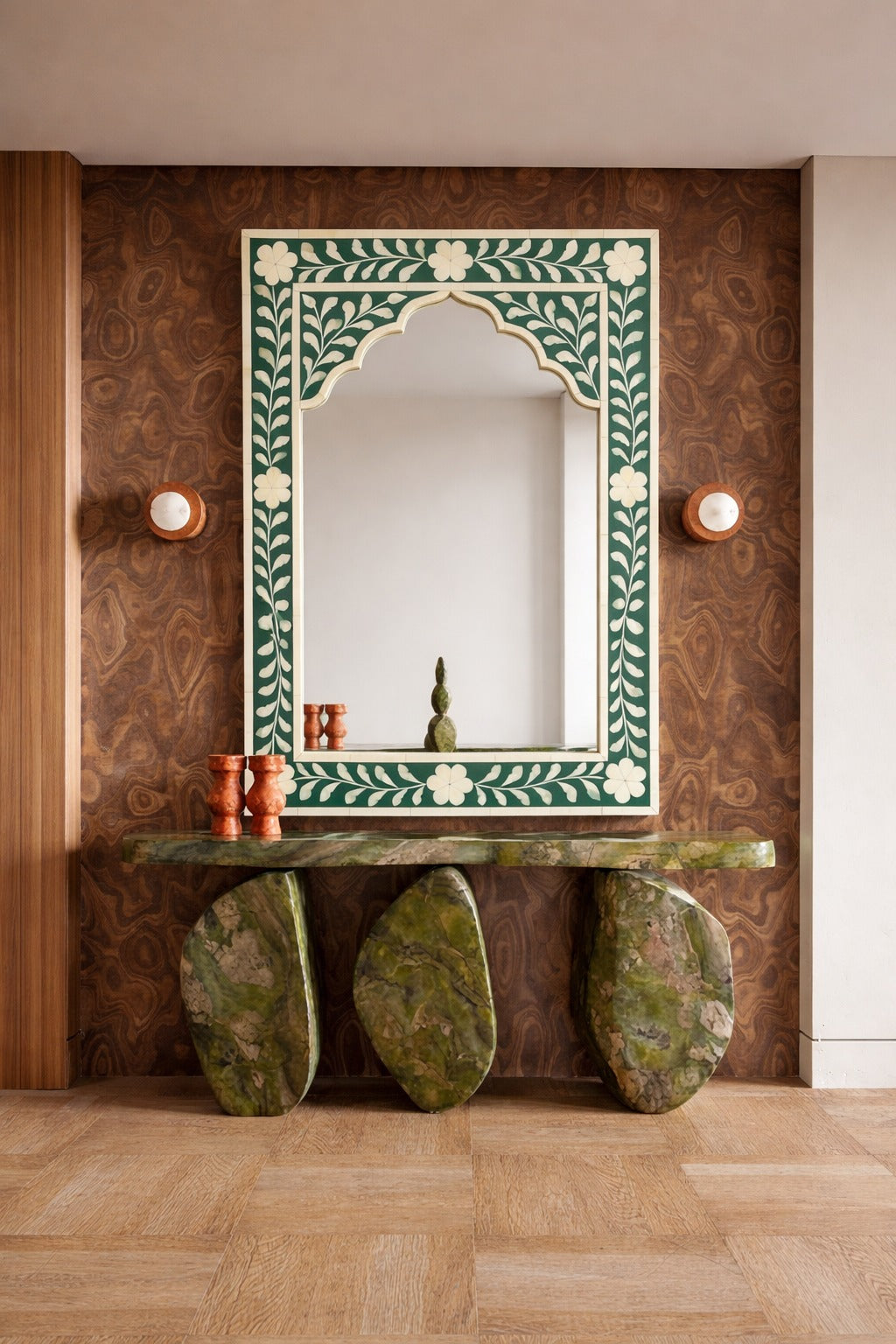 Ivory Lattice Bone Inlay Wall Mirror