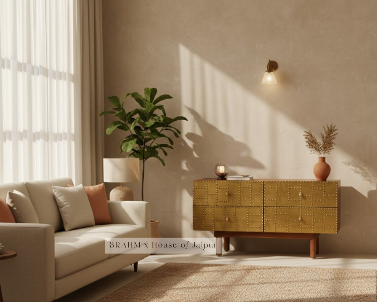 Jaipur Rivetwork Dresser – Handcrafted Brass Inlay Cabinet