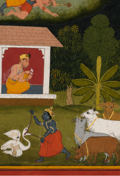 'Krishna Asks for Sweets' Canvas Cloth Print, c.1705