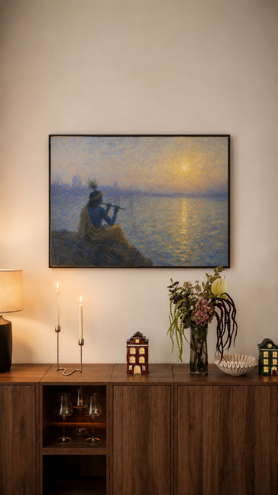 Krishna at Dawn: A Symphony of Light and Devotion Print