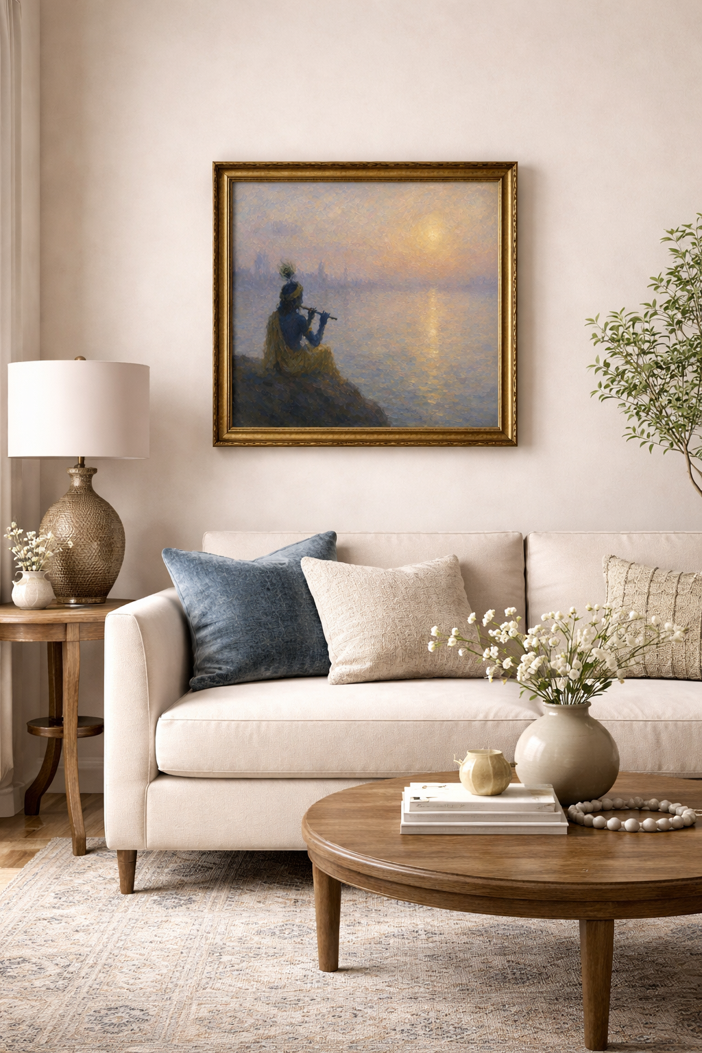Krishna at Dawn: A Symphony of Light and Devotion Print