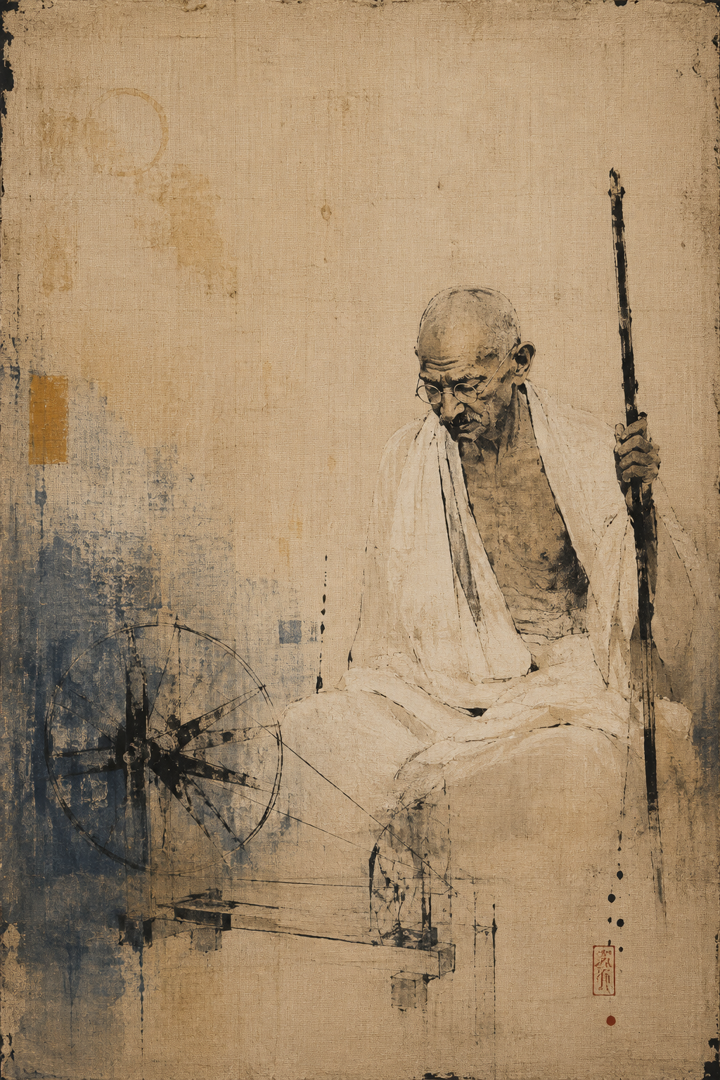 Handpainted – “The Mahatma”: Mahatma Gandhi, Contemporary Heritage Painting