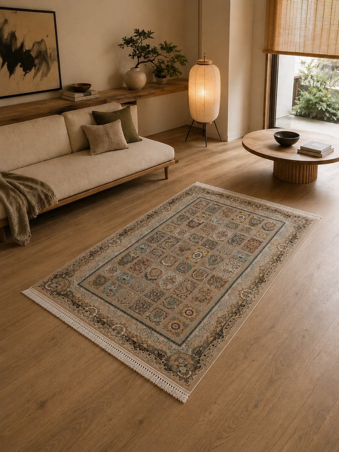 Mausam Silk & Wool Blend Carpet – Emerald Gold Trellis Floral